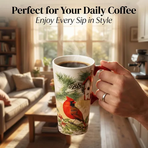 Miniatura 3 de Topadorn Taza de viaje de cerámica de Navidad, taza de café con leche con tapa y caja de regalo para vacaciones, 17 onzas