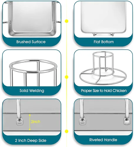 Miniatura 4 de TeamFar Soporte para latas de cerveza, bandeja de goteo de acero inoxidable con soporte vertical para parrilla y horno, ahumador, saludable