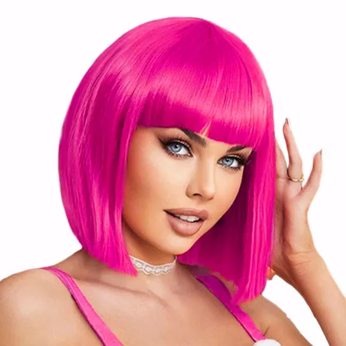 Miniatura 14 de Peluca azul Bob con flequillo de 12 pulgadas, peluca azul real corta de fibra sintética Bob para mujer, pelucas cortas Bob y peluca de cosplay