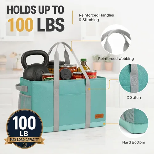 Miniatura 8 de WONDAY Portador de Bolsa de Compras Reutilizable Extra Grande de Pie con Asa, Treinta y Una Bolsa Utilitaria Plegable para Compras y Playa Verde