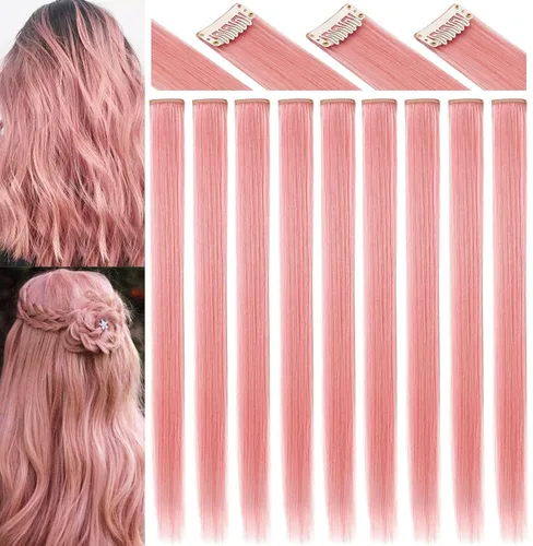 Miniatura 15 de Extensiones de cabello con clip de colores, 8 piezas de cabello sintético liso con reflejos azules y verde azulado