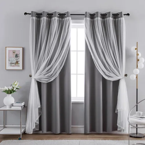 Miniatura 42 de Anytime Cortinas opacas y transparentes para ventana, par de paneles de cortinas lisas con ojales en la parte superior, 35 pulgadas de ancho x 63