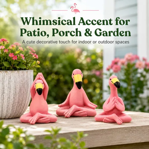 Miniatura 7 de Goodeco Mini figuras de flamenco de yoga de 2.4 pulgadas, pequeños regalos caprichosos Kawaii Pink Flamingo Decoración de escritorio, juego de 3