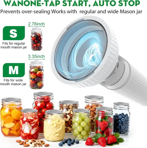 Miniatura 5 de Sellador al vacío 3 en 1 para alimentos compatible con bolsa de vacío, frasco Mason, botella de vino, máquina selladora al vacío compacta portátil