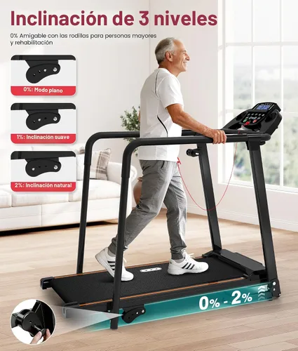 Miniatura 3 de Redliro Walking Treadmill with Long Handrails – Treadmill for Seniors 300 lbs Capacity – Foldable, Lightweight with Wheels, Cup & Phone Holder