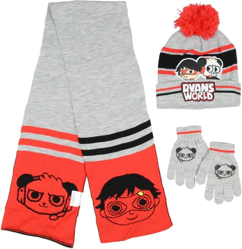 Miniatura 3 de Ryans World Ryan and Combo Panda - Juego de 3 piezas de guantes y bufanda con pompón para niños Ryan y Combo Panda