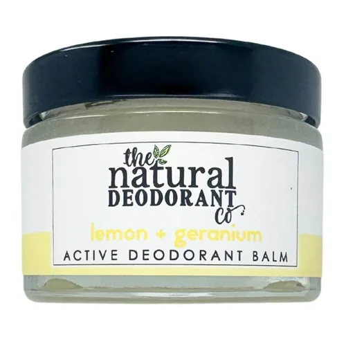 The Natural Deodorant Co, Bálsamo desodorante activo, aplicación en movimiento, perfecto para uso en el gimnasio, limón y geranio, 1.94 oz
