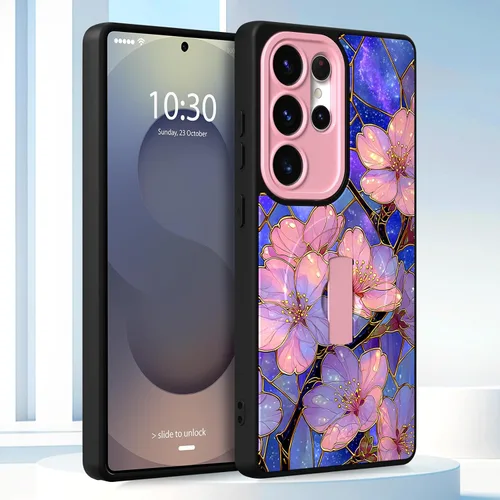 Miniatura 6 de Funda magnética compatible con Samsung Galaxy S25 Ultra para mujeres y hombres, estética flor de durazno, correa de muñeca ajustable incorporada