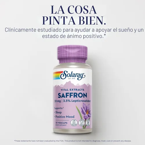 Miniatura 3 de SOLARAY Extracto de azafrán – Apoyo positivo para el sueño y el estado de ánimo – Suplementos de azafrán veganos y sin gluten – Verificado por