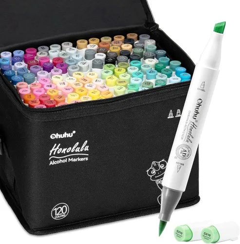 Ohuhu Marcadores de alcohol, punta de pincel, juego de marcadores artísticos de doble punta para artistas adultos, ilustración para colorear, 120