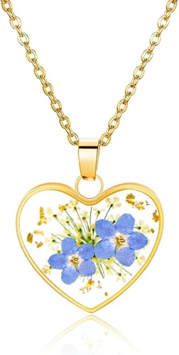 Miniatura 79 de Collar de flores silvestres prensadas con encaje de Forget-Me-Not y Queen Anne Collar de flores prensadas de oro Collares hechos a mano