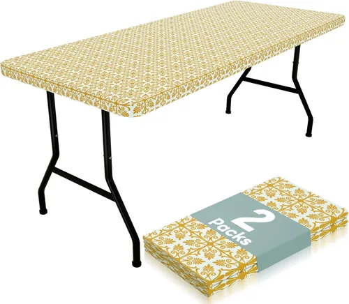Miniatura 27 de Misaya - Mantel de vinilo rectangular, mantel elástico con respaldo de franela, 100% impermeable, cubierta de plástico para mesas plegables de 4