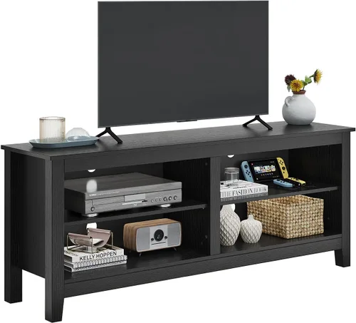Miniatura 5 de Panana Soporte para TV, soporte clásico de TV de 4 compartimentos para TV de 60 pulgadas, centro de entretenimiento, soporte de televisión Negro