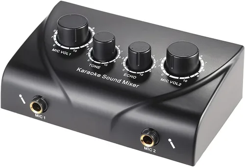 Mezclador de sonido para karaoke con entradas duales para micrófono Mezclador de audio amplificador de auriculares Mezclador de 2 canales con cable