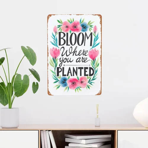 Miniatura 2 de Letrero de metal de inspiración de jardín, 8 x 12 pulgadas, "Bloom Where Planted", decoración rústica de pared para invernadero, porche y estética