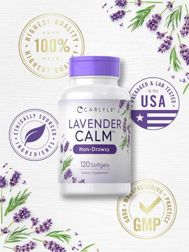 Miniatura 5 de Carlyle Pastillas de lavanda 80 mg 120 cápsulas de gel suave Fórmula calma y sin somnolencia Suplemento sin OMG y sin gluten