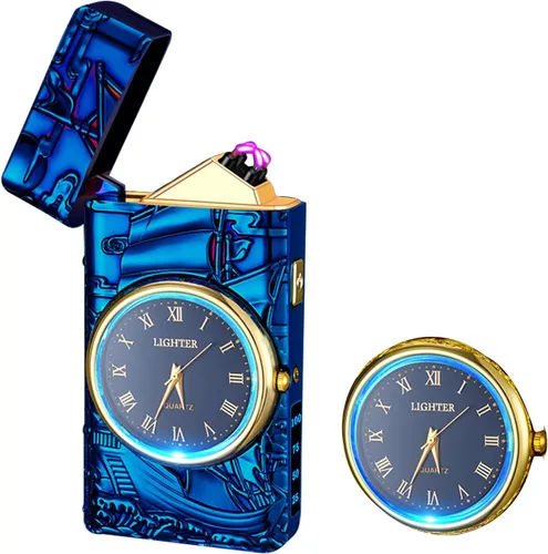 Miniatura 22 de Reloj Eléctrico Genial con Encendedor de Plasma de Doble Arco, Resistente al Viento, Recargable por USB con Indicación de Batería para Fuego, Dragón