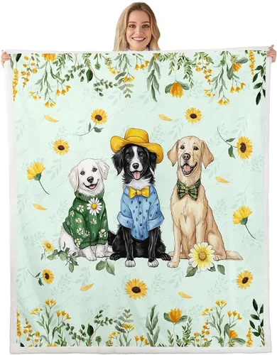 Miniatura 25 de Manta de perro de dibujos animados para niños, manta de vellón con mariposas y girasoles para decoración de dormitorio, sofá, dormitorio, manta