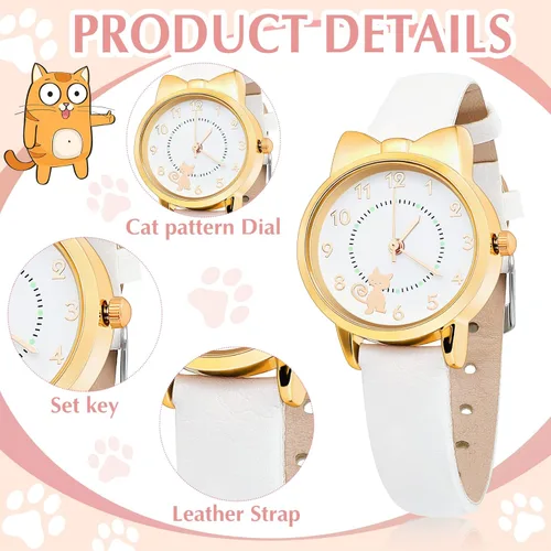 Miniatura 2 de 3 piezas de reloj para niños y pulsera de estrellas, relojes de cuarzo de dibujos animados, incluyendo bonitos relojes de cuarzo de cuero, 2 piezas