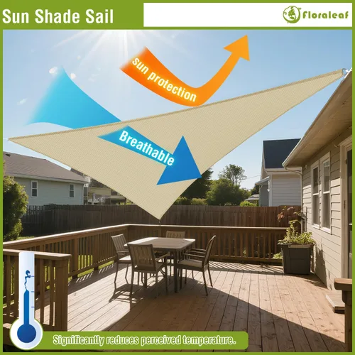 Miniatura 5 de Toldo triangular derecho, color beige, 8 x 13 x 15 pies, tela permeable al aire, toldo resistente para patio, jardín, al aire libre