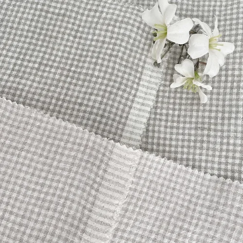Miniatura 2 de Tela de lino Seersucker Gingham Check 7328 7329 Beige