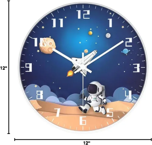 Miniatura 8 de QINFIEY Reloj de pared para niños con movimiento silencioso de 12 pulgadas, reloj de pared redondo que no hace tictac, funciona con pilas