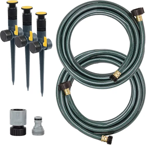 Miniatura 2 de Melnor 65191AMZ - Juego de aspersores ajustables con espigas ajustables, verde, amarillo y 65131AMZ - Paquete de aspersor con mini oscilador, negro