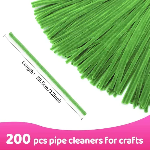 Miniatura 2 de Praisebank Limpiapipas verde militar para manualidades (200 unidades), tallos de felpilla para proyectos de bricolaje, suministros de arte