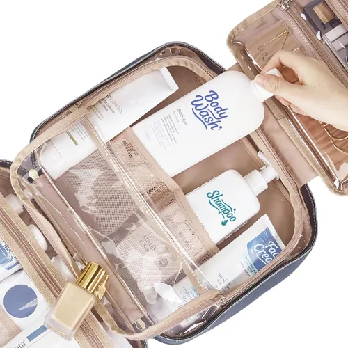 Miniatura 5 de NISHEL Neceser de viaje para mujer, organizador colgante y portátil para champú de tamaño completo, acondicionador, juego de cepillos y accesorios