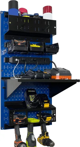 Miniatura 20 de Wall Control Kit organizador de almacenamiento de herramientas eléctricas, soporte para taladro inalámbrico, estación de carga, 16 x 32 pulgadas