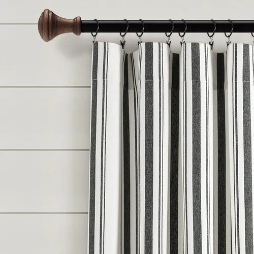 Miniatura 2 de Lush Decor Farmhouse Stripe - Par de paneles de cortinas de ventana de algodón teñido con hilo a rayas, 42" An x 84" L, Negro - Encanto rústico
