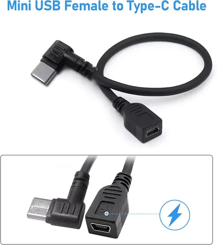 Miniatura 2 de Adaptador USB-C macho a mini USB hembra, convertidor de 90 grados para kit de cableado de cámara de tablero y más dispositivos USB (solo para carga)