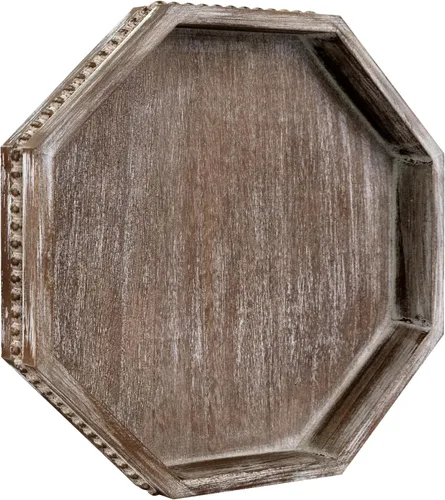Miniatura 21 de MAONAME Bandeja de Madera para Servir, Bandeja de Madera Estilo Granja con Cuentas, Bandeja Octogonal para Servir Blanca Lavada, Bandeja de Mesa