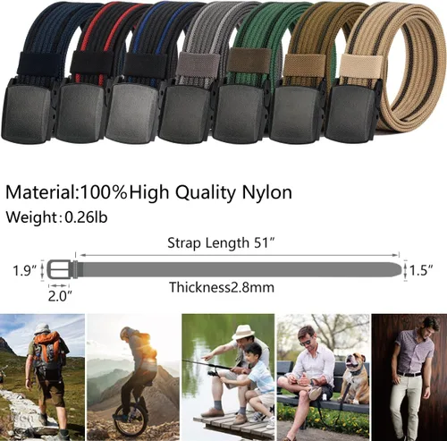 Miniatura 2 de LionVII Cinturones de nailon para hombre, cinturón transpirable con hebilla de plástico YKK duradera para trabajar, recortar para adaptarse a