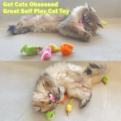 Miniatura 6 de MeoHui 12 juguetes de sonajero para gatos, también con hierba gatera precargada, tamaño corporal de ratones de 2.36 pulgadas, juguetes de piel