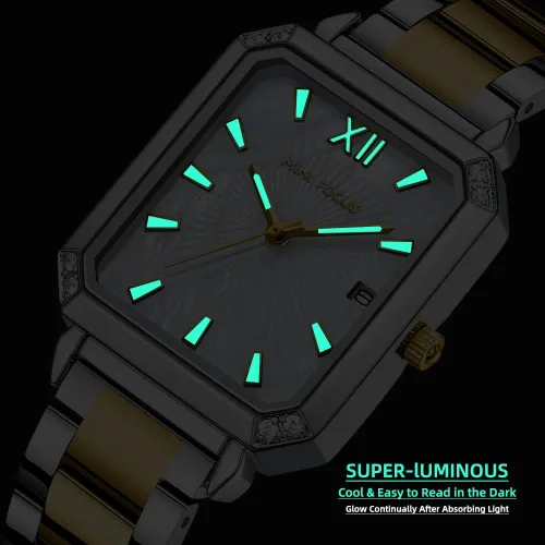 Miniatura 6 de Mini Focus - Reloj de pulsera elegante para mujer (caja de diamantes, esfera de madre de peramanecilla luminosacalendario) reloj de acero inoxidable