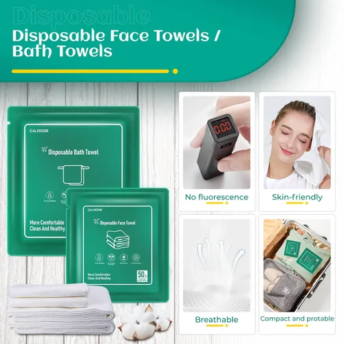 Miniatura 3 de Sábanas desechables para hotel, artículos esenciales de viaje con 2 toallas de baño desechables, 2 toallas faciales desechables y 4 piezas