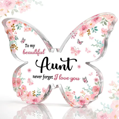 Miniatura 7 de GiftyTrove Regalos para tía, Placa de Acrílico en Forma de Mariposa de 5x3.8x0.5 Pulgadas, Regalo para el Día de la Madre, San Valentín, Cumpleaños
