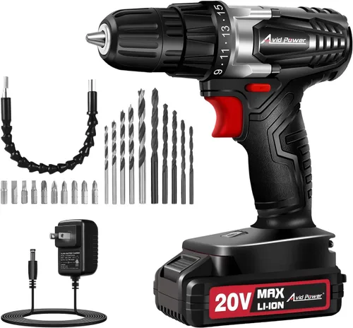 Miniatura 9 de AVID POWER Juego de taladro inalámbrico de litio de 20 V Max, kit de taladro eléctrico con batería y cargador, portabrocas sin llave de 3/8