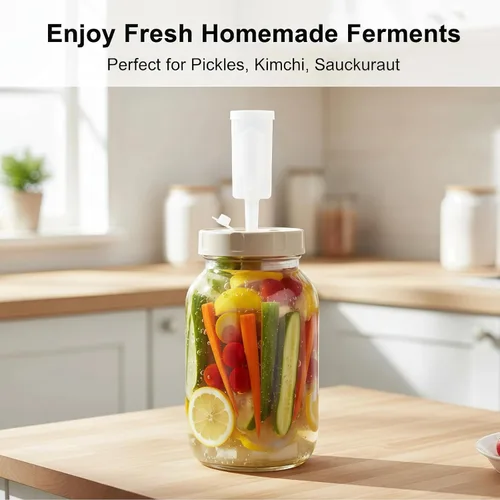 Miniatura 6 de Paquete de 4 kits de fermentación para tarros anchos de masón, chucrut, kit de decapado con 4 pesos de fermentación de vidrio, 4 tapas
