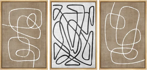 Miniatura 528 de SIGNWIN Lienzo enmarcado para pared, arte con pinceladas de flujo neutro en tonos beige abstractos, ilustraciones, arte moderno, decorativo