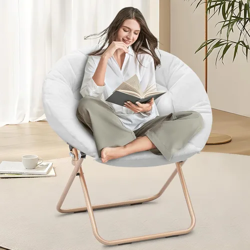 Miniatura 57 de Cómoda silla con platillo, silla de sala de estar, silla plegable acolchada suave de piel sintética, cómoda silla cuadrada de luna para sala