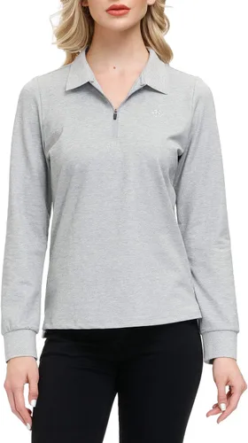 Miniatura 8 de JINSHI Polo de golf para mujer, de manga larga, con cremallera, deportiva, de secado rápido, atlética, casual, ajustada