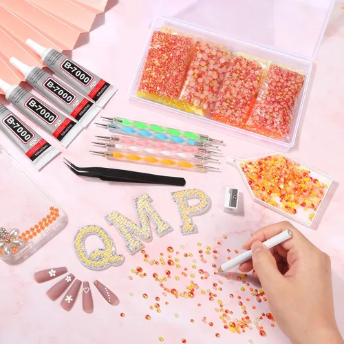 Miniatura 7 de 10000 perlas para uñas de diamantes de imitación para uñas con 4 piezas de pegamento B7000 de 0.5 fl oz, perlas para manualidades, 4