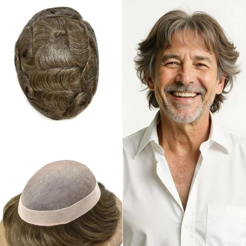 Miniatura 12 de Mens Toupee Hair Piece For Men Fine Mono Men Hair System Toupee For Men Hair Piece Real Human Hair System For Men Protesis Capilar Para Hombre 6x9