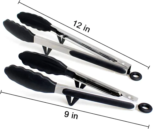 Miniatura 6 de Pinzas de silicona para freidora de aire, paquete de 2, color negro, silicona de alta calidad, sin BPA, antiadherentes, de acero inoxidable