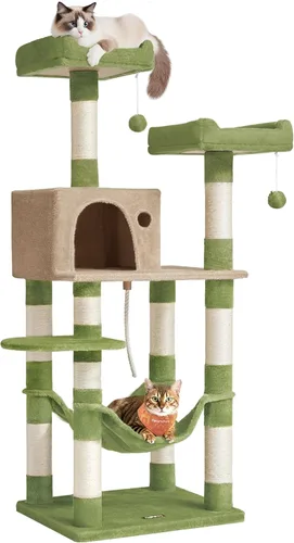 Feandrea Árbol para gatos, torre para gatos de 56.3 pulgadas, condominio de felpa de varios niveles con 11 postes rascadores, 2 perchas, hamaca,