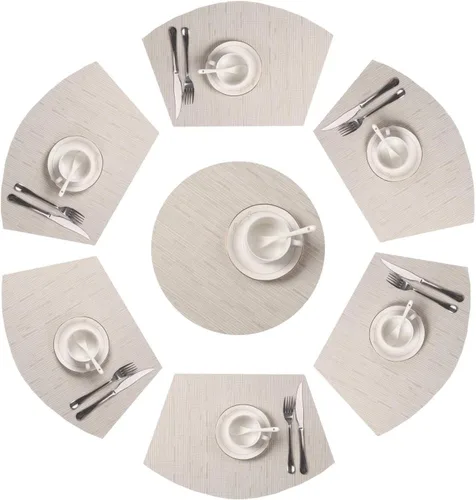 Miniatura 23 de SHACOS Juego de 5 manteles individuales pequeños en forma de cuña con centro de mesa, resistentes al calor, lavables (5, beige)