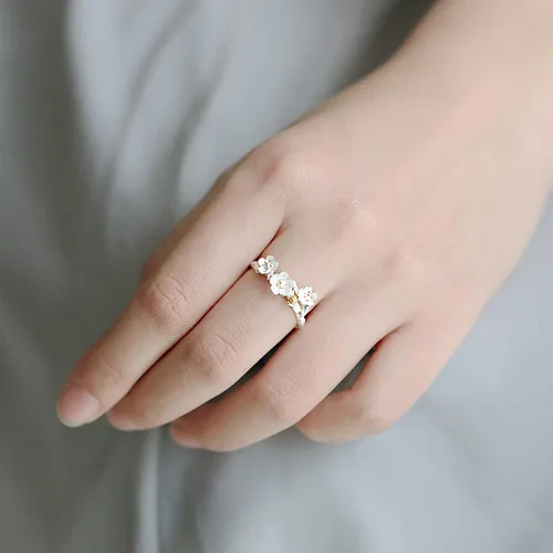 Miniatura 6 de Anillo exquisito estilo fresco señoras pareja amor anillos moda flor ciruelo abierto dedo anillo hecho a mano flor ajustable mujer joyería