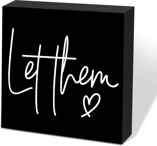 Miniatura 28 de Letrero de caja de madera Let Them de 5 x 5 pulgadas, letrero de escritorio estilo granja Boss Lady decoración de cubículo de oficina, accesorios